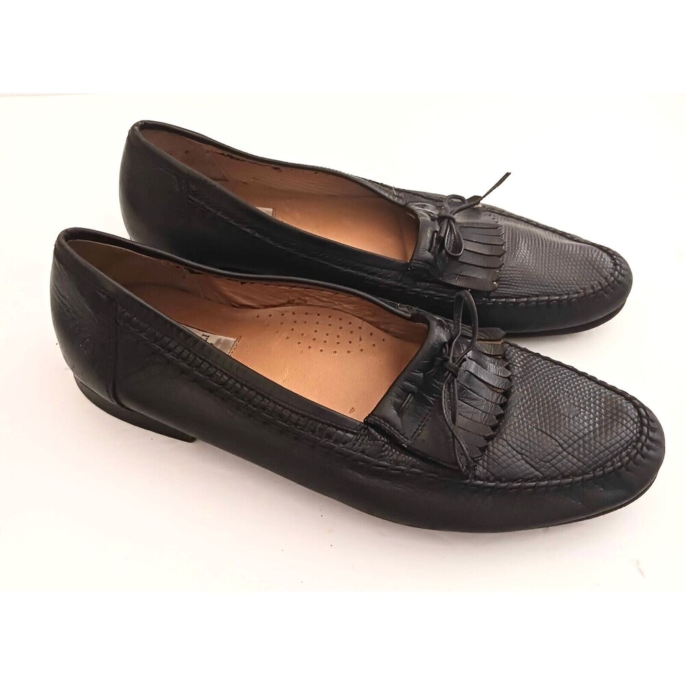 Bruno Magli Blk Leather Lizard Vamp Kiltie Loafer Made in Italy Sz 9.5